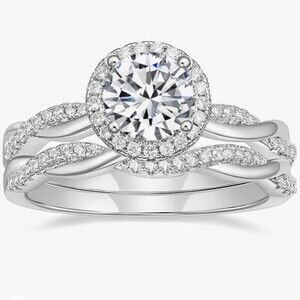 Engagement Ring Wedding Set White Gold Plated 8.5 Wedding Rings Women CZ CT